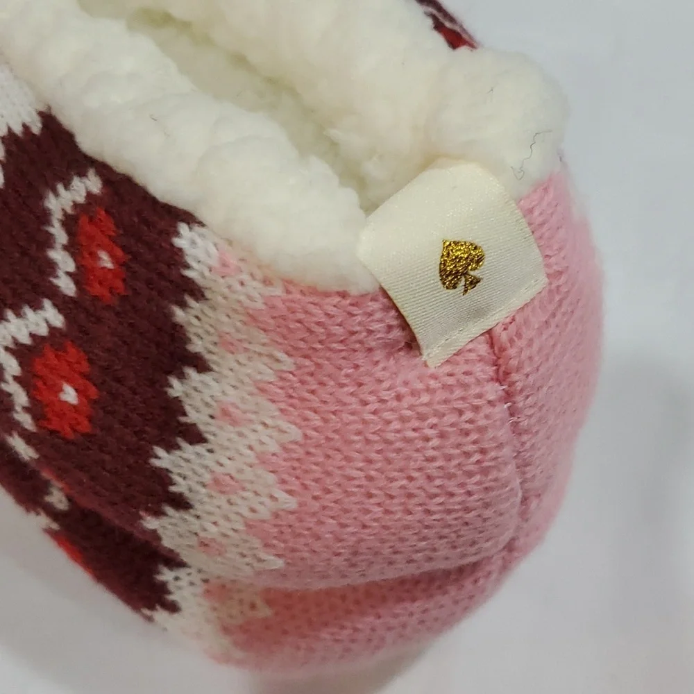 Kate Spade pink red argyle look shearling lined footlet house home socks‎ new OS
